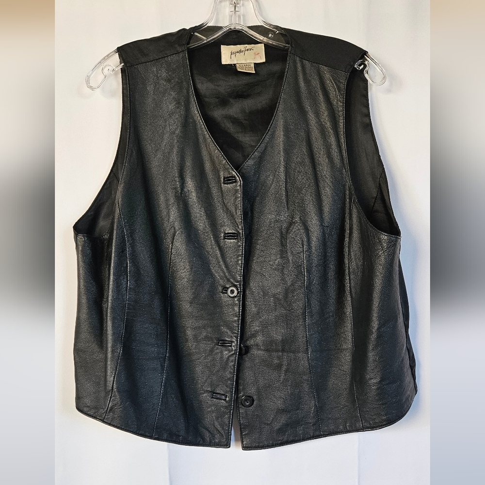 Jacqueline Ferrar black leather button up vest‎ size XL